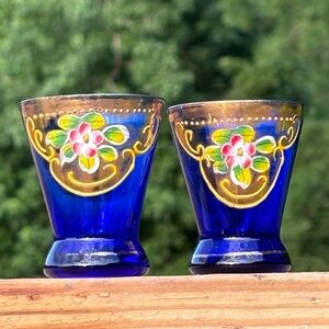 Pair of Bohemian Cobalt Blue Shot Glasses!